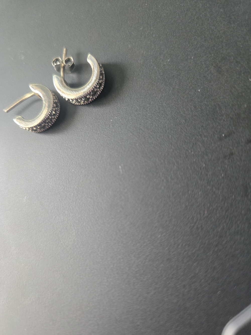 Vintage Judith Jack Sterling Silver Marcasite J-Hoop Earrings 925 Signed